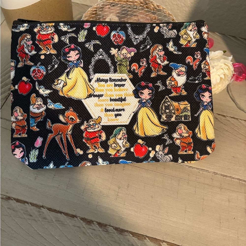 Snow White Print Cosmetic Pouch - Black Background